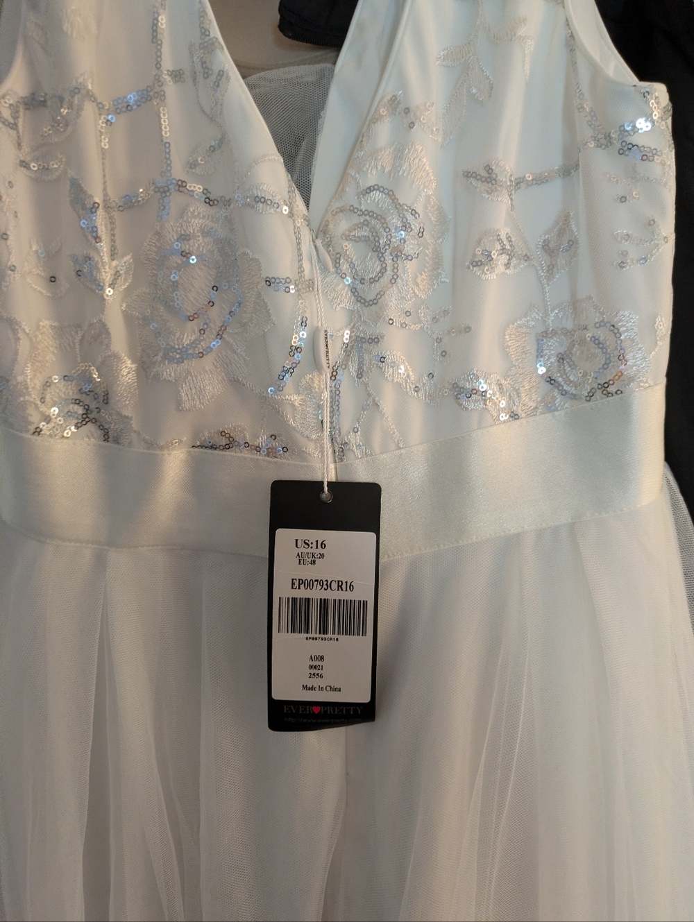 New With Tags White Silver Sequin hi-low Wedding/Prom Dress 14/16